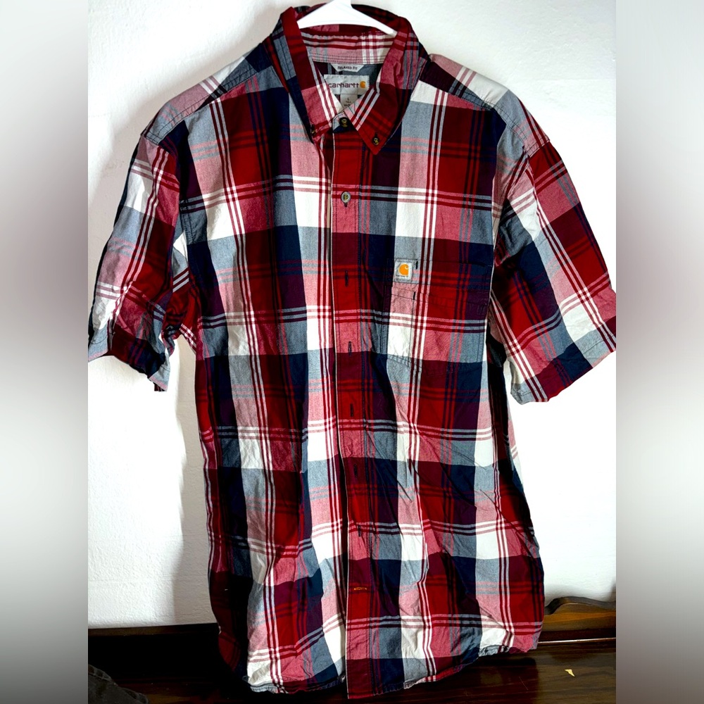 Carhartt Men's Short Sleave Relaxed Fit Button Up Shirt Size L  tall Multi Color